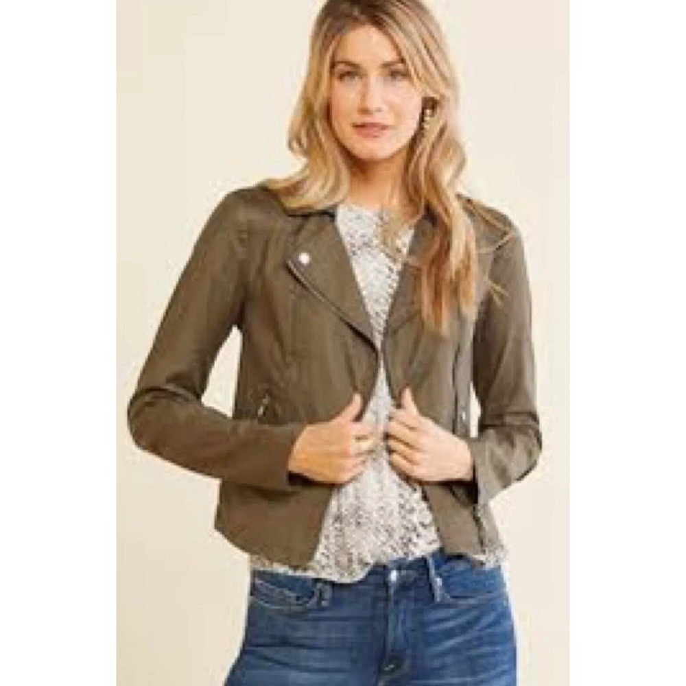 Level 99 Women's Medium Brooklyn Moto Jacket Green Linen Blend Motorcycle